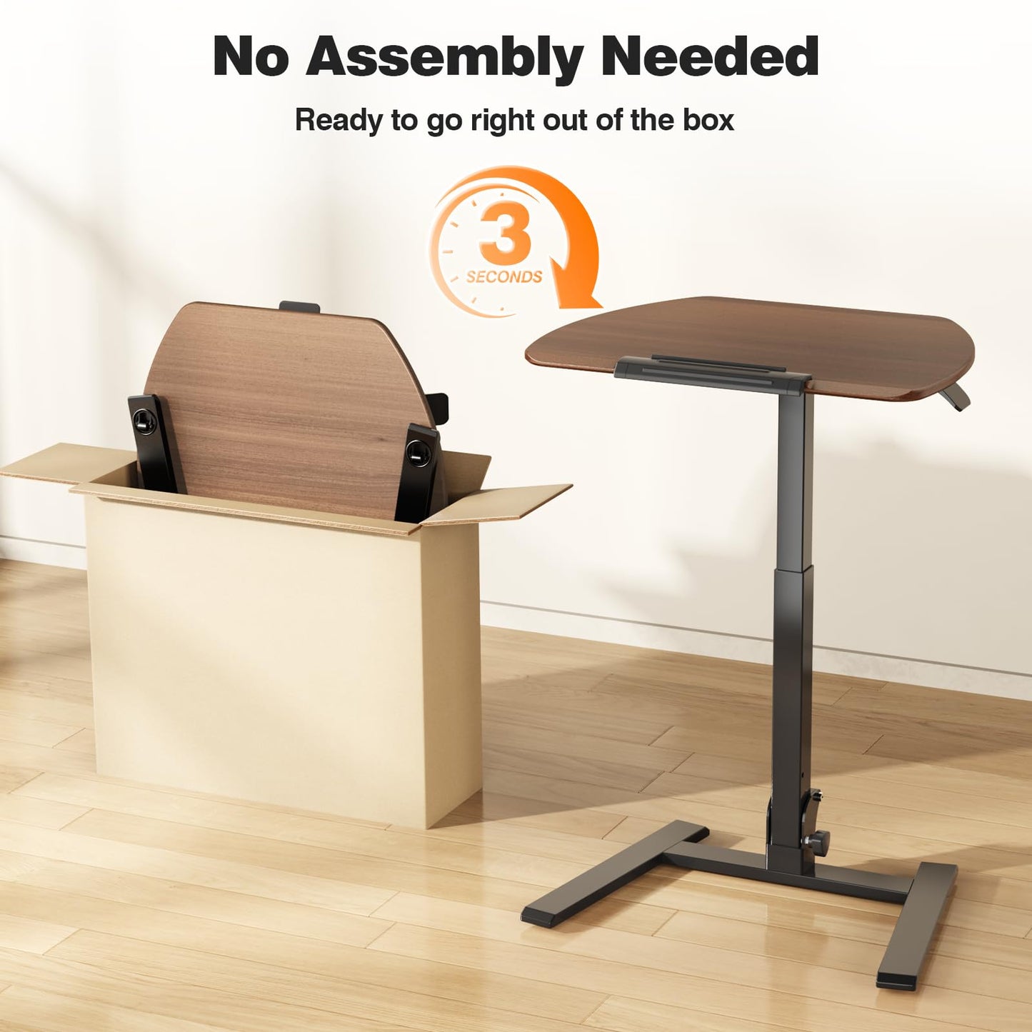 ROMOON Folding Portable Standing Desk with Wheels, No-Assembly Rolling Height-Adjustable Sit-Stand Table, Space-Saving Foldable Laptop Cart for Home Office and Computer Workstation (Walnut)