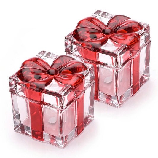 Gkesgm Set of 2 Christmas Candy Jar Red Glass Sugar Jar with Bowknot Lid,Square Crystal Peppermint Sweets Dish, Serving Tray, Serving Platter,Christmas Holiday Decor
