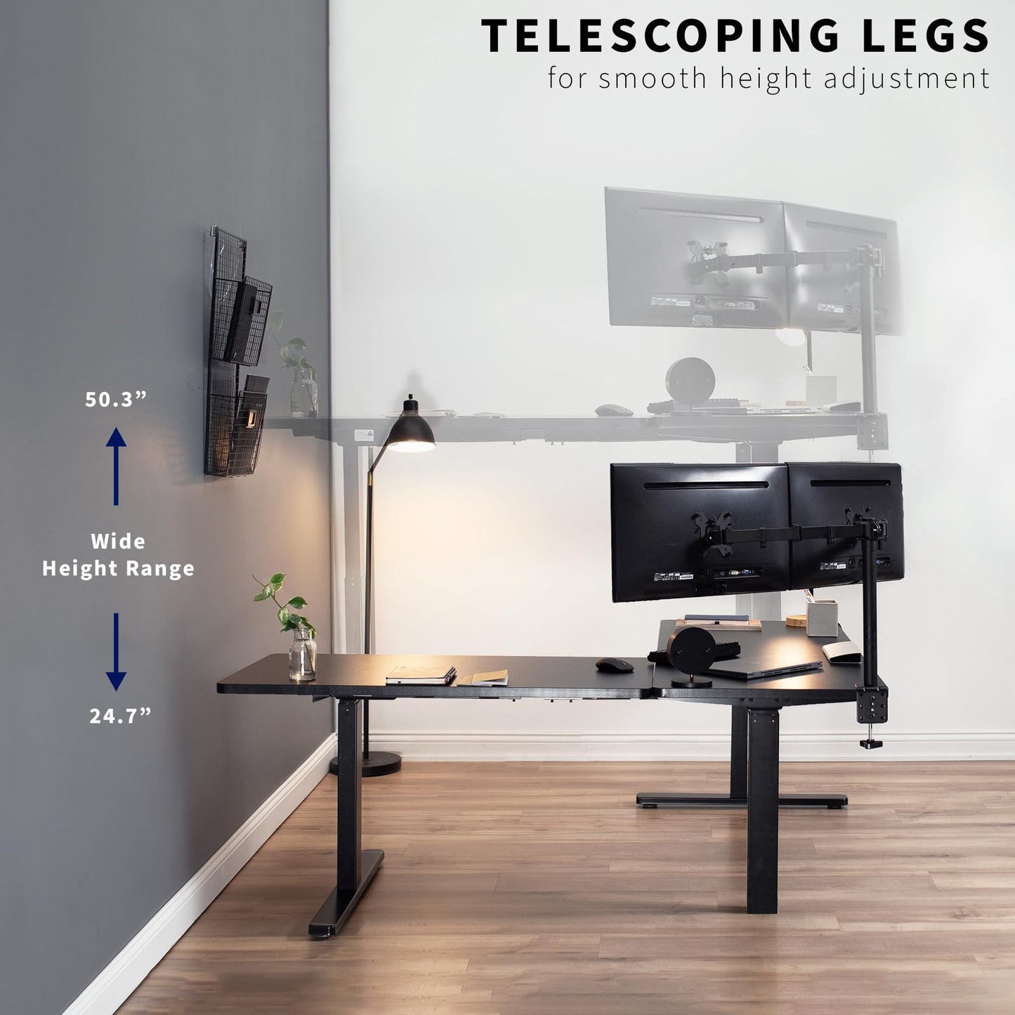VIVO Electric Height Adjustable 83 x 60 inch Corner Stand Up Desk, 2 Dark Walnut Solid Table Tops, White Frame, Memory Controller, L-Shaped Workstation, 3E Series, DESK-KIT-3E8WD
