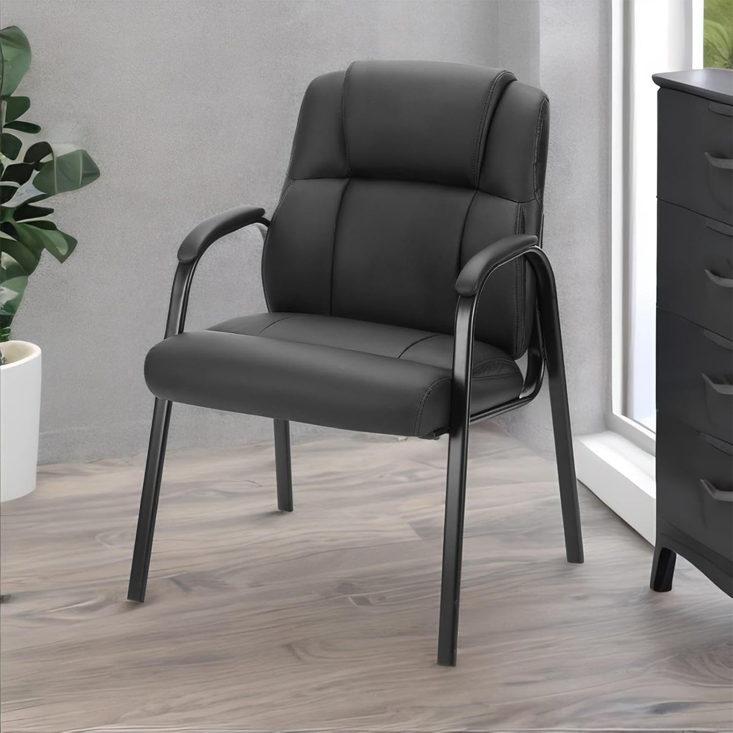 Sweetcrispy Waiting Room Guest Chair, Office Desk Reception Chair PU Leather No Wheels with Padded Armrest for Conference Lobby Area Meeting Medical Clinic Room
