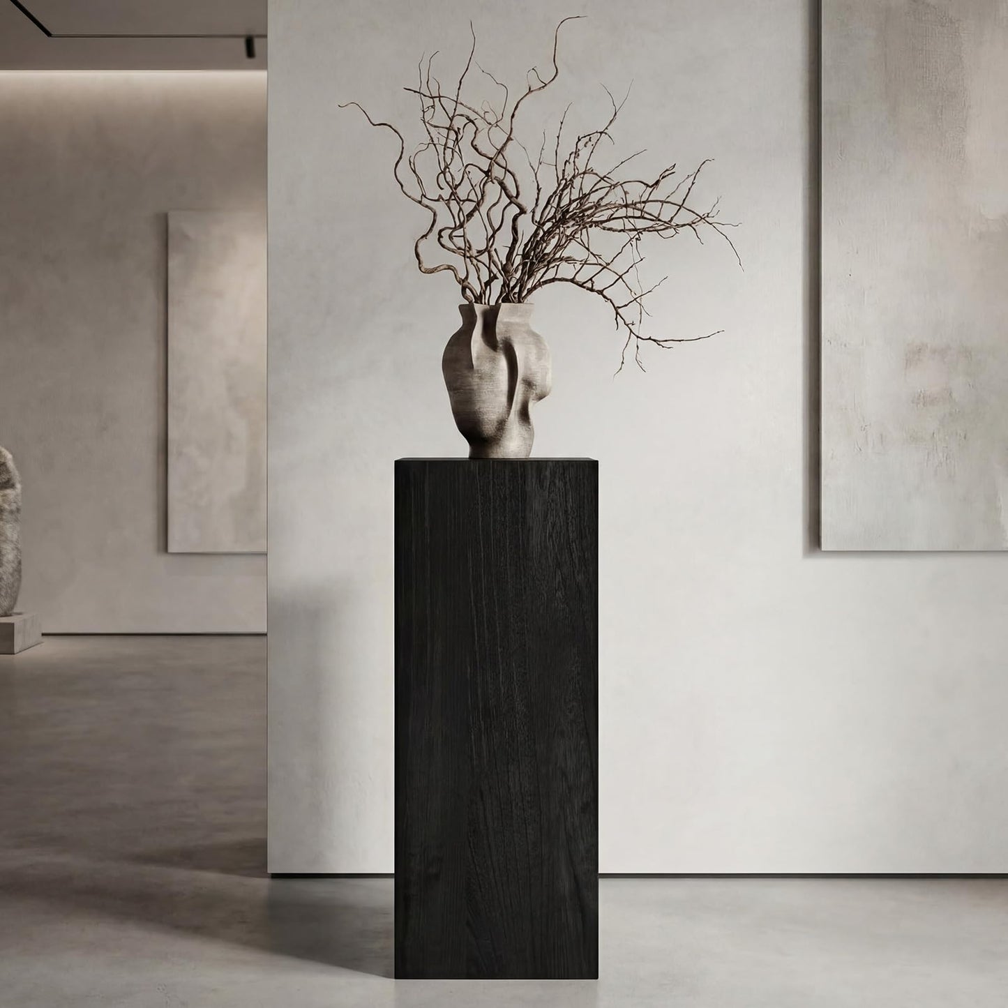 Cinnvoice Wood Cube Display Pedestal Stand 12 x 12 x 30 Inch Black Rustic Sculpture Riser Portable Indoor Plant Stand Mini Table for Sculpture Plant Gallery Pedestal Store Home Party Event Decor