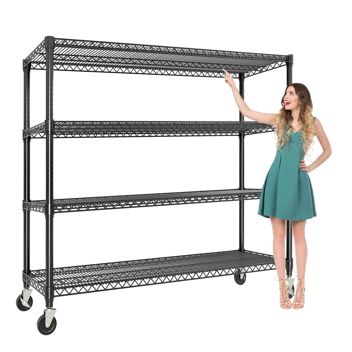 Garvee 4-Tiers Storage Shelves Heavy Duty Garage Shelving Units with Wheels 59" W x 71.8" H, 2640LBS Rolling Wire Shelving Rack, Adjustable Shelf for Garage Kitchen Warehouse Industrial Pantry