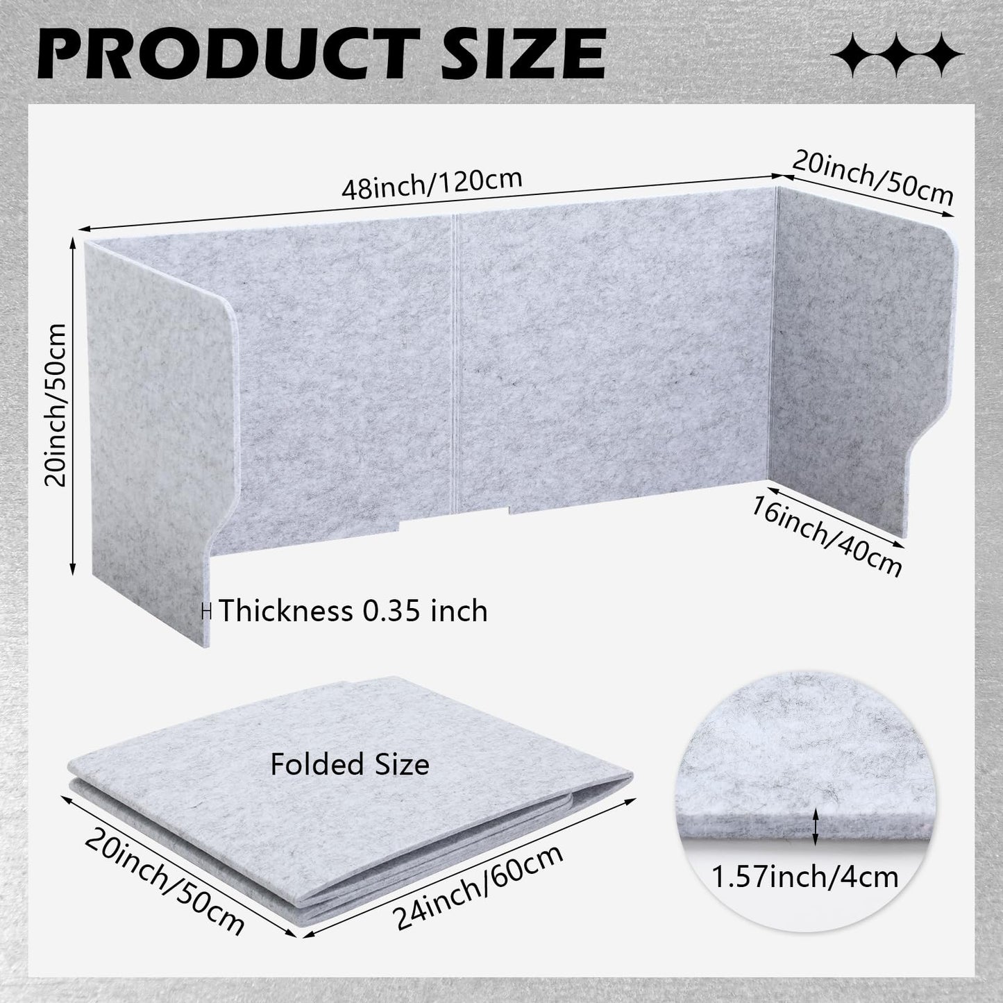 Dunzoom Large Desk Dividers for Students 47.3 x 15.7 Inch Acoustic Portable Fold Classroom Table Privacy Felt Boards for Workstation Office Home Furniture Partitions and Dividers(Gray)