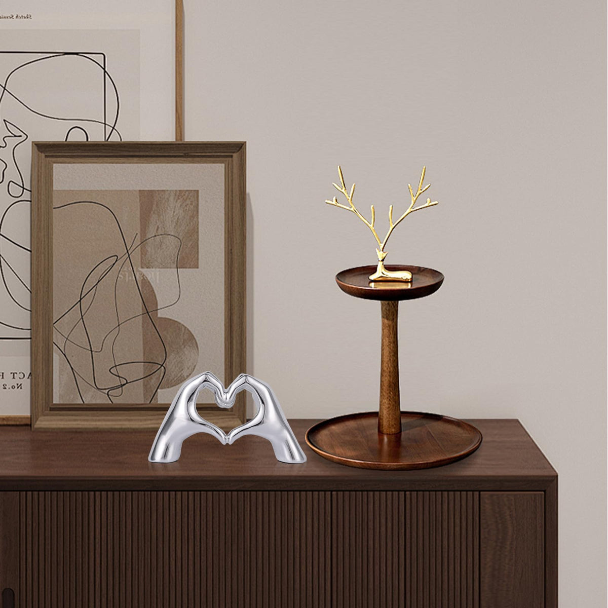 DOVDOV Silver Heart Hand Decorative Sculpture, Room Home Decor Aesthetics for Office, Living Room, Coffee Table, Dining Table, Center Entrance, entryway, TV Stand, Tabletop Decorations.