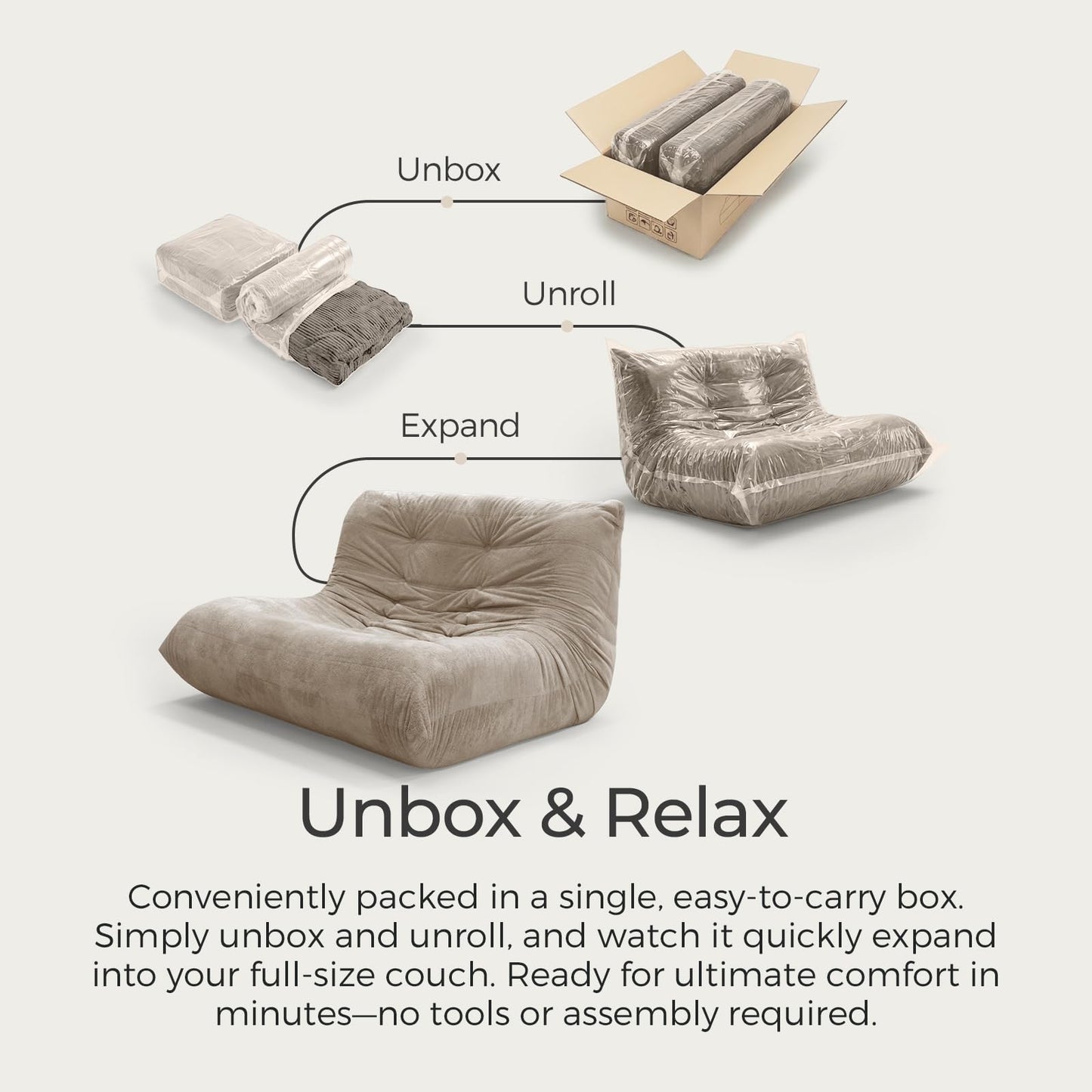 Sytopia Loveseat Chenille Bean Bag Chair for Adults, Oversized 35D Memory Foam Floor Sofa, Giant Deep Seat Gaming Reading Nook, No Assembly Required, Cashmere Beige