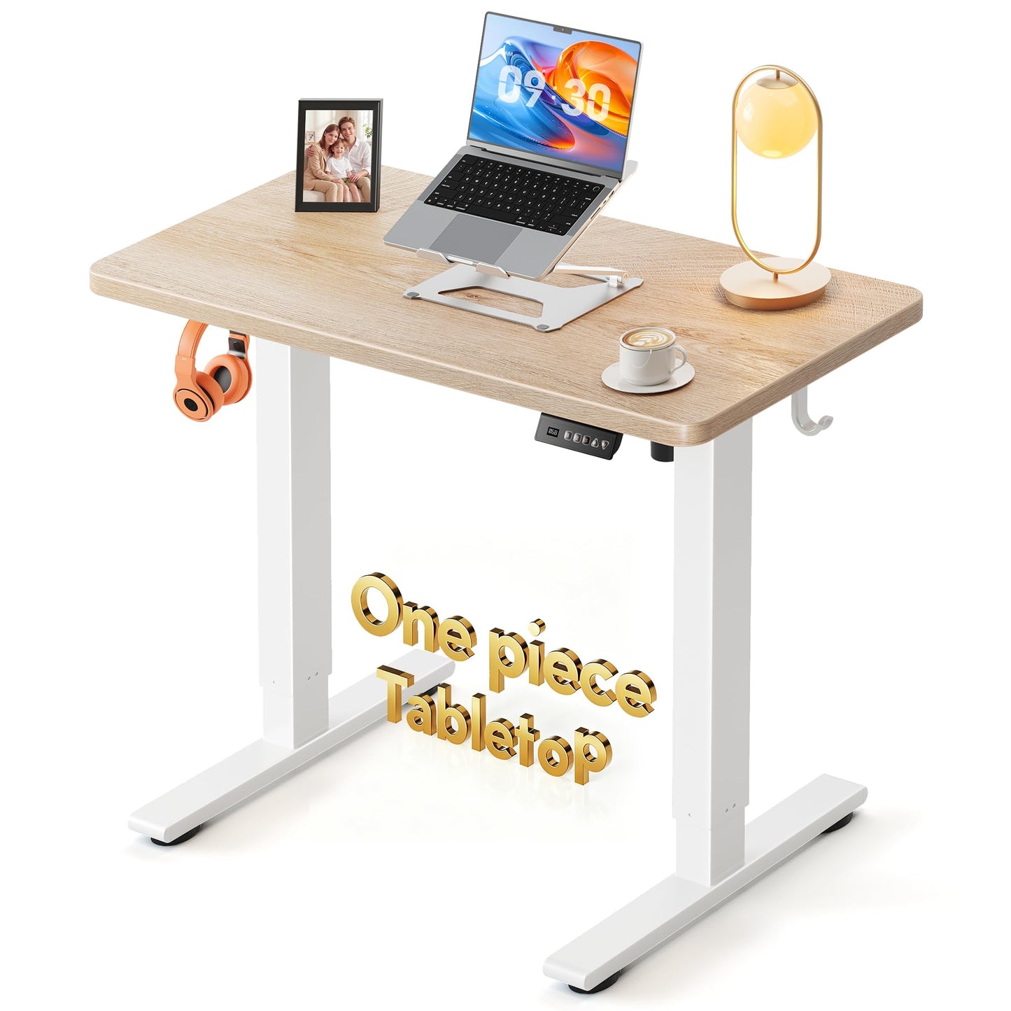 FEZIBO One-Piece Standing Desk, 32"x20" Seamless Tabletop Electric Height Adjustable for Home Office, Study Rooms & Multi-Device Workstations, Maple