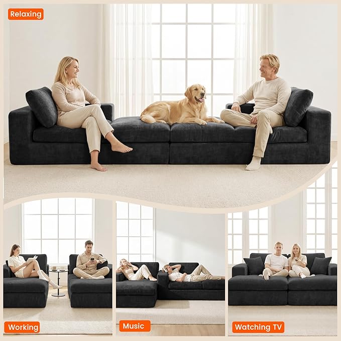 80.7" Oversized Double Chaise Lounge Chair Indoor, Cloud Boneless Sleeper Sofa