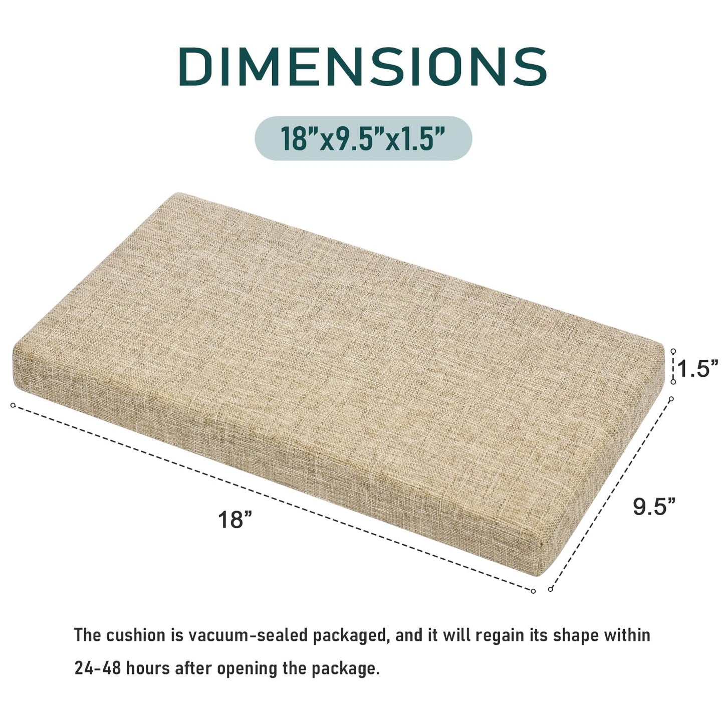 baibu Set of 2 Memory Foam Rectangle Bench Stool Cushion, Dual-Layer Design Non-Slip Saddle Stool Pads Bar Stool Cushion with Machine Washable Cover - Only 2 Pads (Natural Linen, 18x9.5x1.5in)