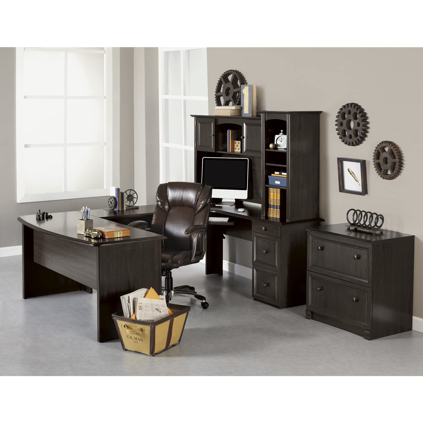 Realspace® Broadstreet 65" W Hutch for U-Shaped Desk, Walnut