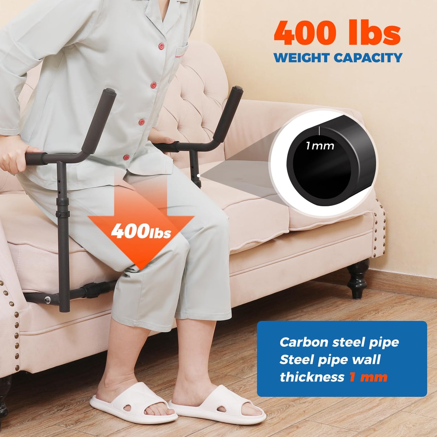 Fanwer Stand Assist for Couch and Sofa, Settee Lift Assist for Elderly, Y-Shaped Grab Bar Standing Aid for Patients, Adults, Seniors and Disabled, Adjustable Daily Living Mobility Aid, Black,Small