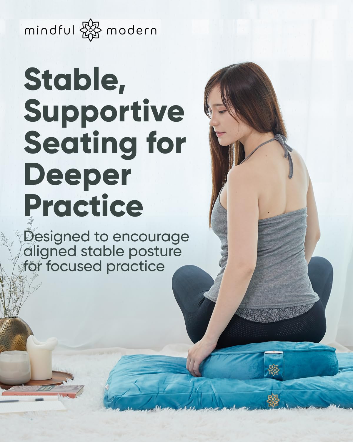 Mindful Modern Velvet Zabuton Meditation Mat - Luxurious Meditation Cushion Pillow with 100% Cotton Filling - Enjoy Better Posture and Greater Comfort for Zafu or Bench (Tropical Turquoise)