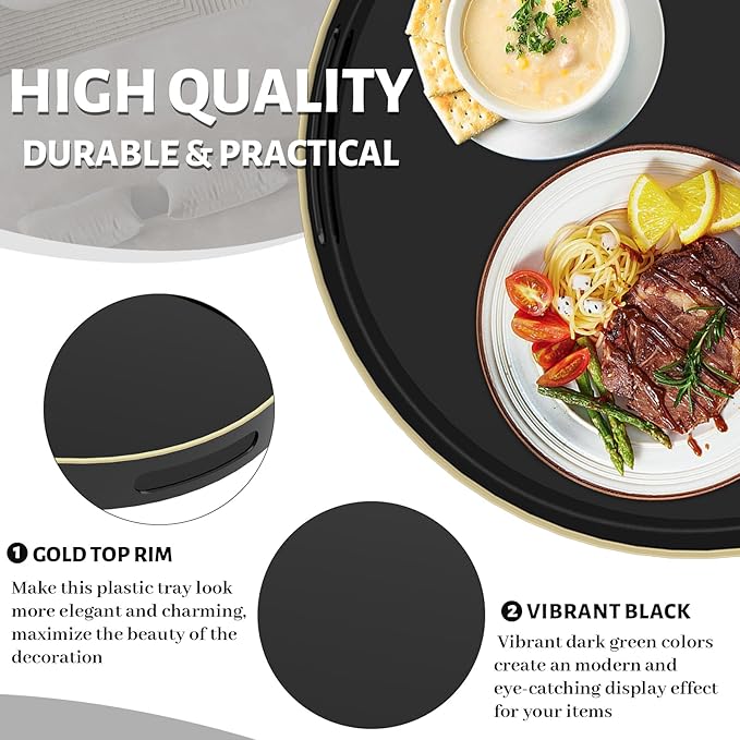 MAONAME Black Decorative Tray for Coffee Table, Modern Round Serving Tray