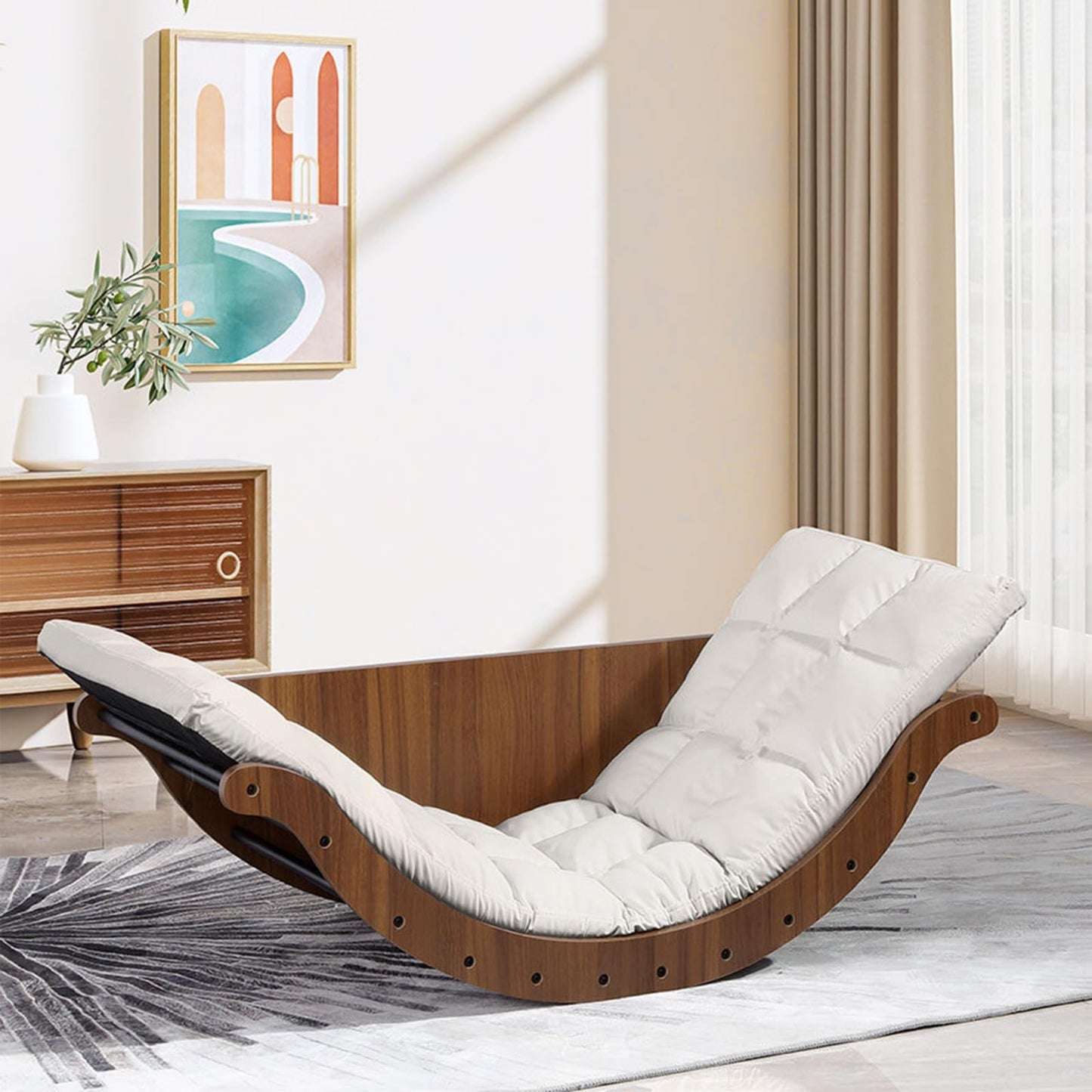 HXQWDQL Curved Rocking Lounge Chair for Living Room, Multifunctional Lazy Lounge Chair, Human Dog Nest Napping Chair, Dormitory Balcony Sofa Chair (White)