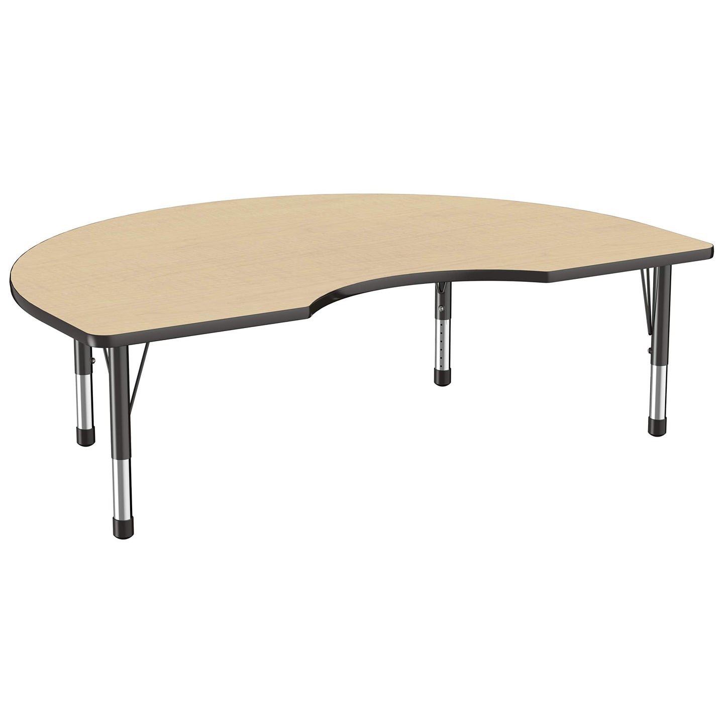 FDP Kidney Activity School and Classroom Kids Table (48 x 72 inch), Chunky Toddler Legs for Collaborative Seating Environments, Adjustable Height 15-24 inches - Maple Top and Black Edge