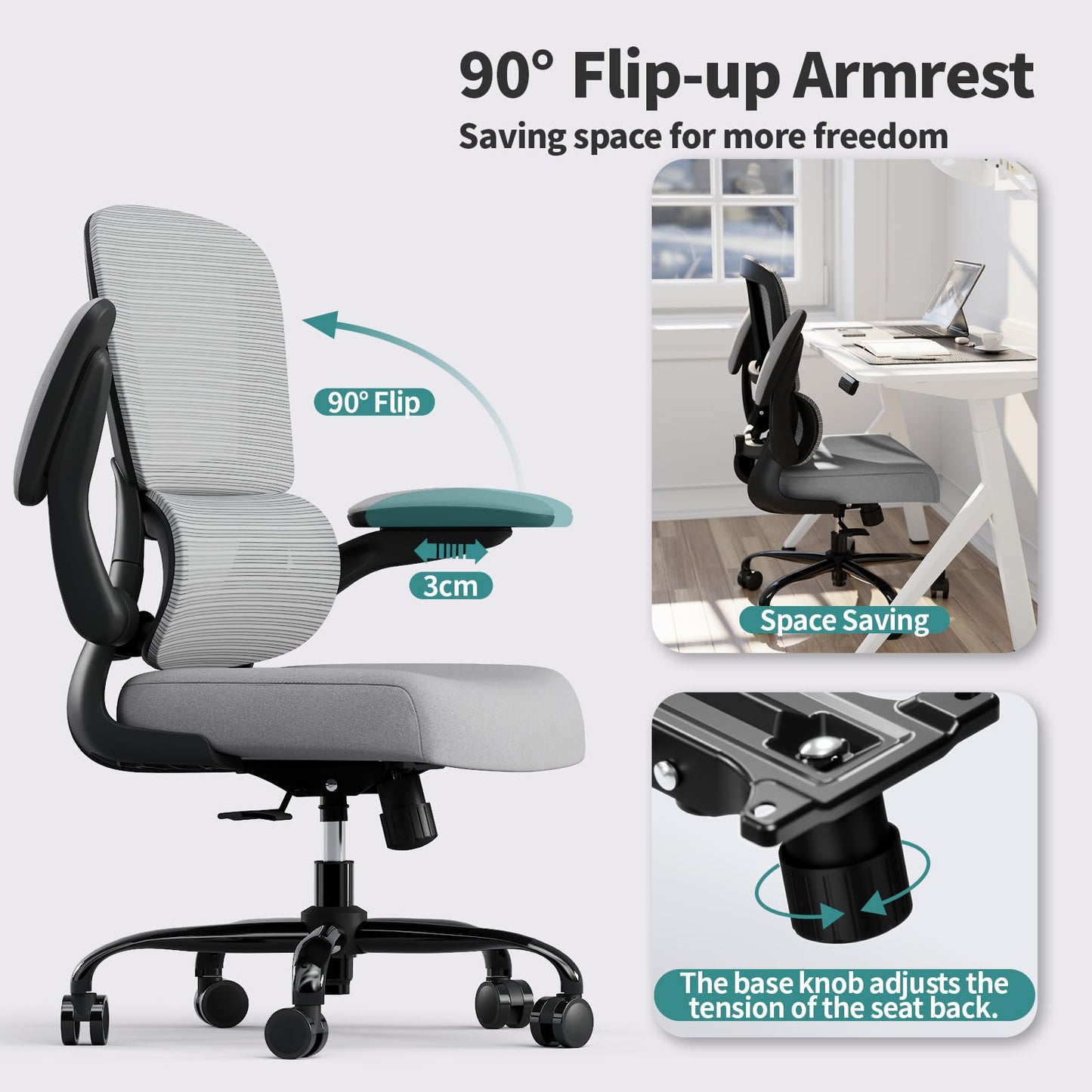 TRALT Office Chair - Ergonomic Desk Chair with Adjustable Lumbar Support, Mesh Computer Chair, Executive Chair for Home Office Comfortable Lumbar Support (Fog Gray)