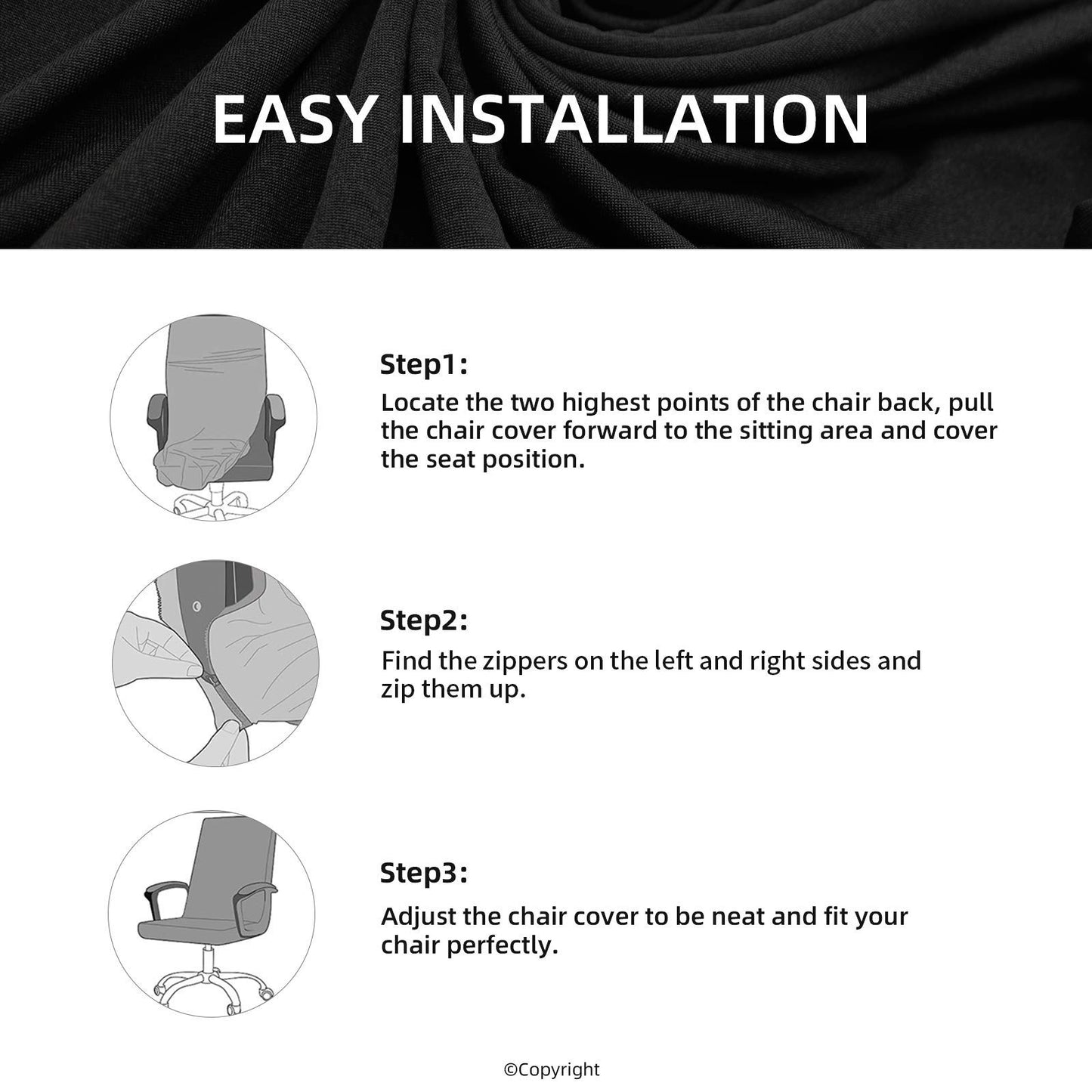 Stretch Computer Office Chair Cover with Armrest Covers Durable Zipper Universal Washable Removable Spandex Rotating Boss Chair Slipcovers Anti-dust Soft Desk Chair Seat Protector, White
