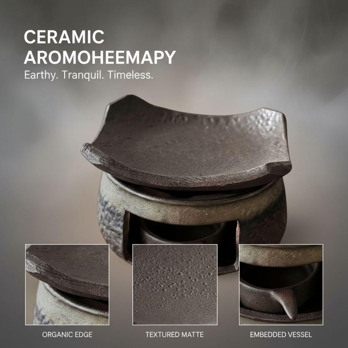 Ceramic Aromatherapy Burner, Essential Oil Diffuser Stove, Tea Light Candle Holder Warmer, Herb Incense Burner Plate Set, Zen Style Fragrance Diffuser for Home Office Meditation Relaxation