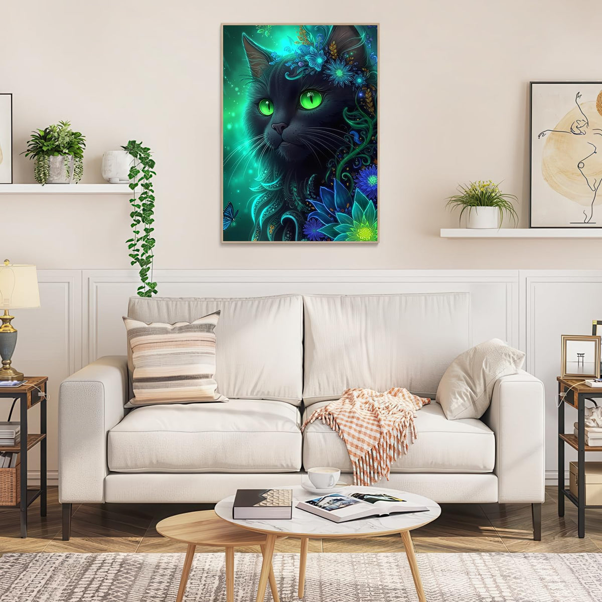 1000 Piece Jigsaw Puzzle, Magical Black Cat with Glowing Green Eyes