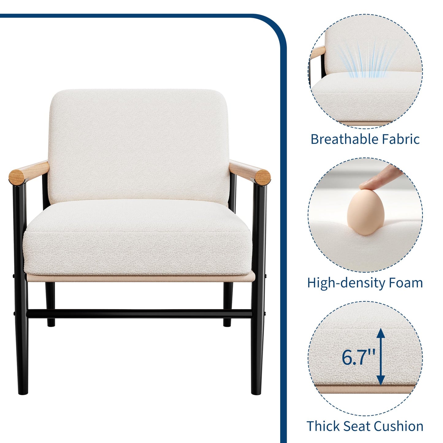 Garvee Accent Chair Set of 2, Mid Century Chair with Soft Teddy Upholstery, Metal Legs, Comfortable Lounge Armchair for Living Room, Bedroom, Reception Areas