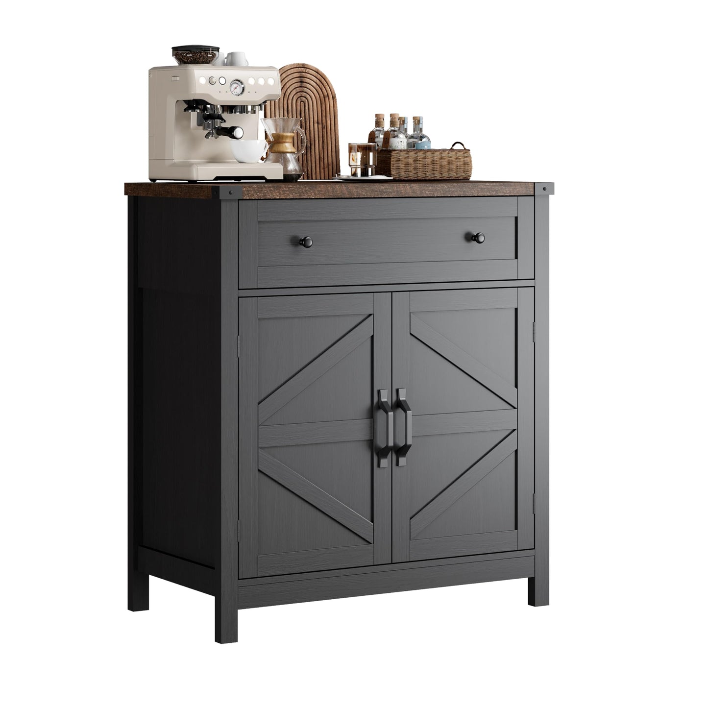 ChooChoo Kitchen Storage Cabinet, Coffee Bar Cabinet, Farmhouse Buffet Sideboard with Drawer for Kitchen, Living Room, Black