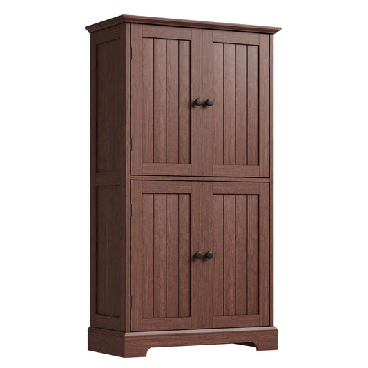 ChooChoo Bathroom Floor Cabinet, Farmhouse Bathroom Storage Cabinet with 4 Doors and Adjustable Shelves, Pantry Cabinet for Living Room, Kitchen, Walnut