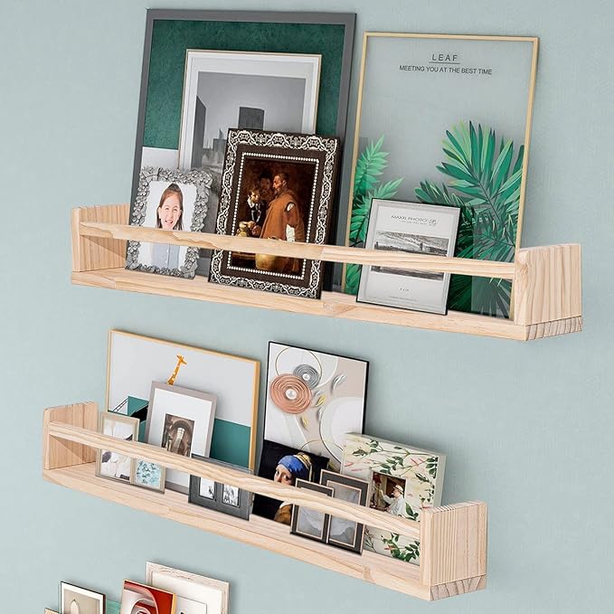 AZSKY Natural Wood Nursery Shelves, Floating Wall Mount Book Shelves Kids Baby