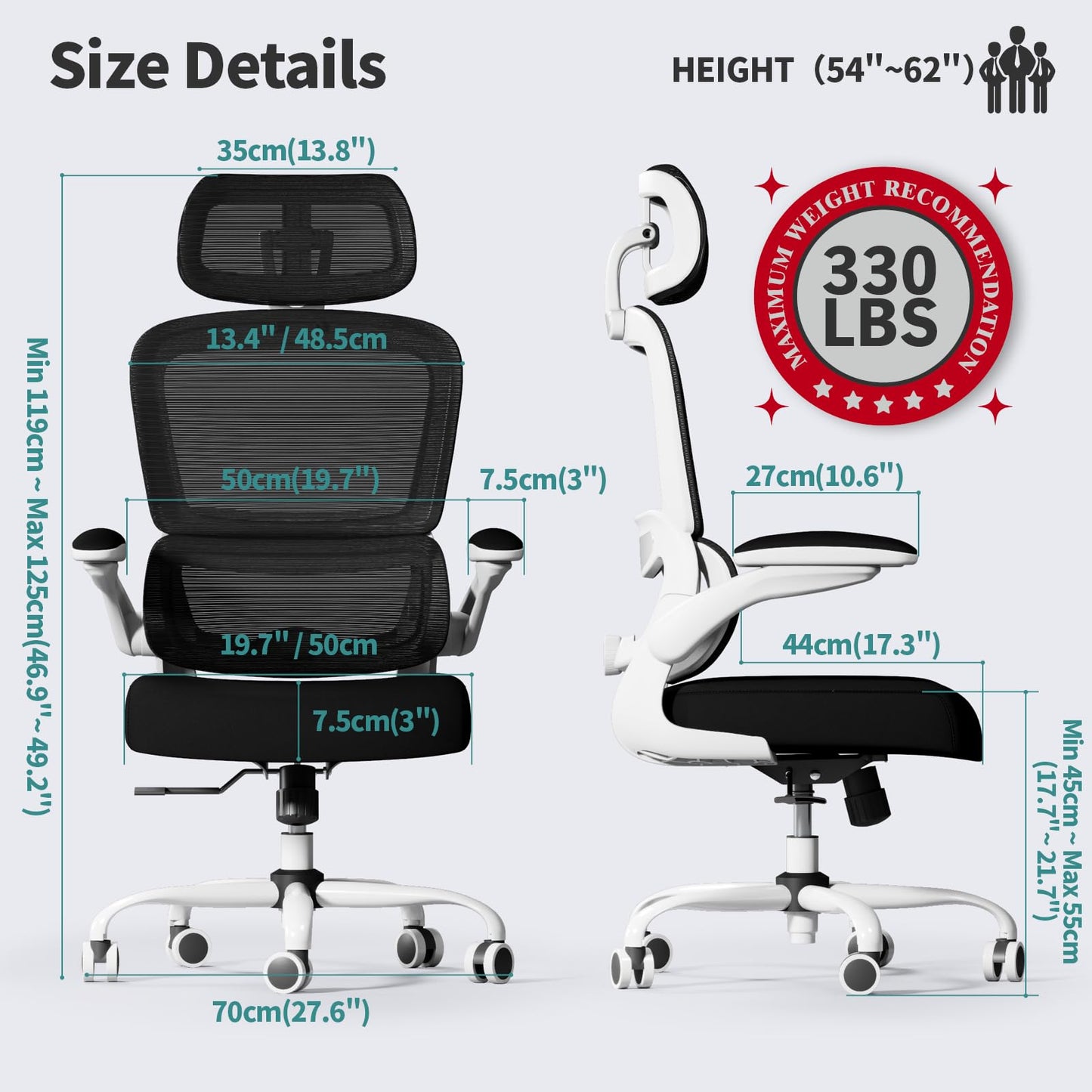 TRALT Office Chair Ergonomic Desk Chair, 330 LBS Home Mesh Office Desk Chairs with Wheels, Comfortable Gaming Chairs (Black & White)