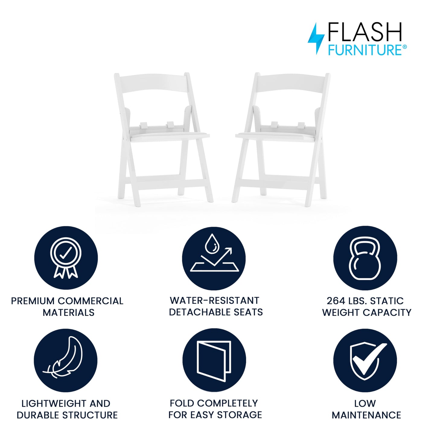 Flash Furniture HERCULES Kids Folding Chairs with Padded Seats | Set of 2 White Resin Folding Chair with Vinyl Padded Seat for Kids