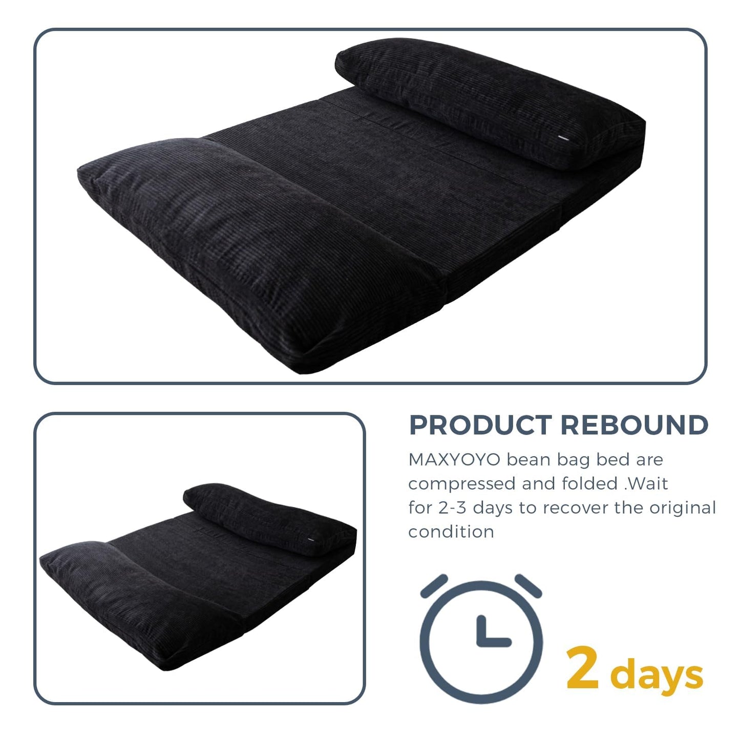 MAXYOYO Folding Sofa Bed, Extra Thick and Long Floor Sofa Convertible Chair with Washable Cover, Floor Couch Lounge Bean Bag Bed for Living Room, Black, 30"x91"