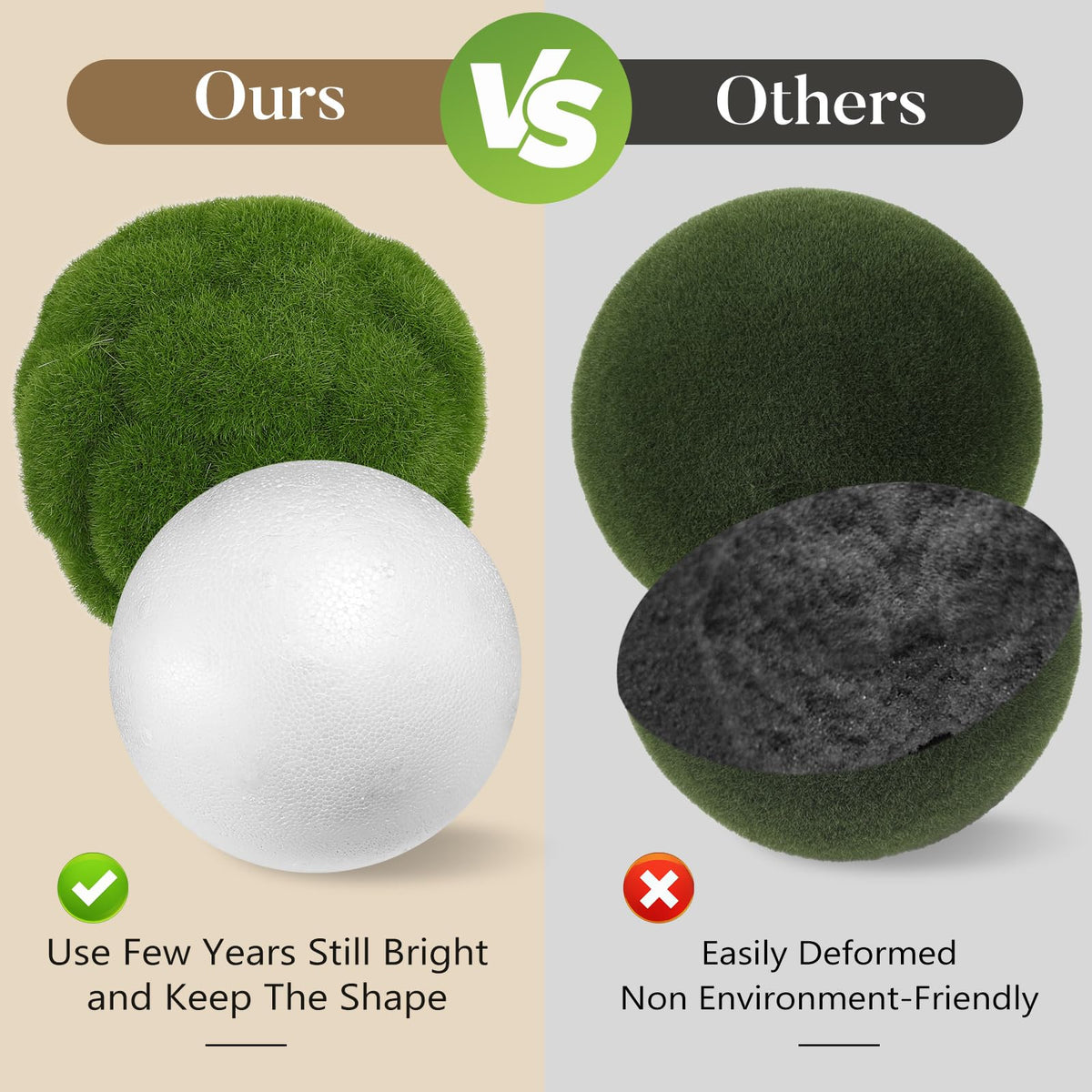 STOBAZA Moss Balls 2 PCS Green Moss Balls Decorative for Bowl Filler, Artificial Greenery Faux Mossy Globes for Forest Core Home Centerpiece Vase Party Wedding Decors - 4" W and 4.7" W
