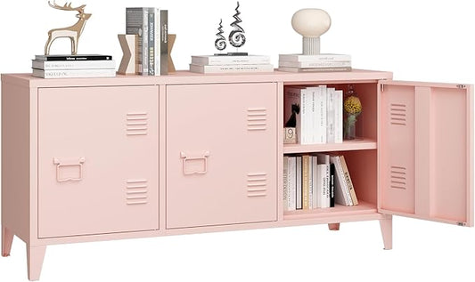 MIOCASA Metal Storage Cabinet, 3 Door TV Stand, Metal TV Cabinet