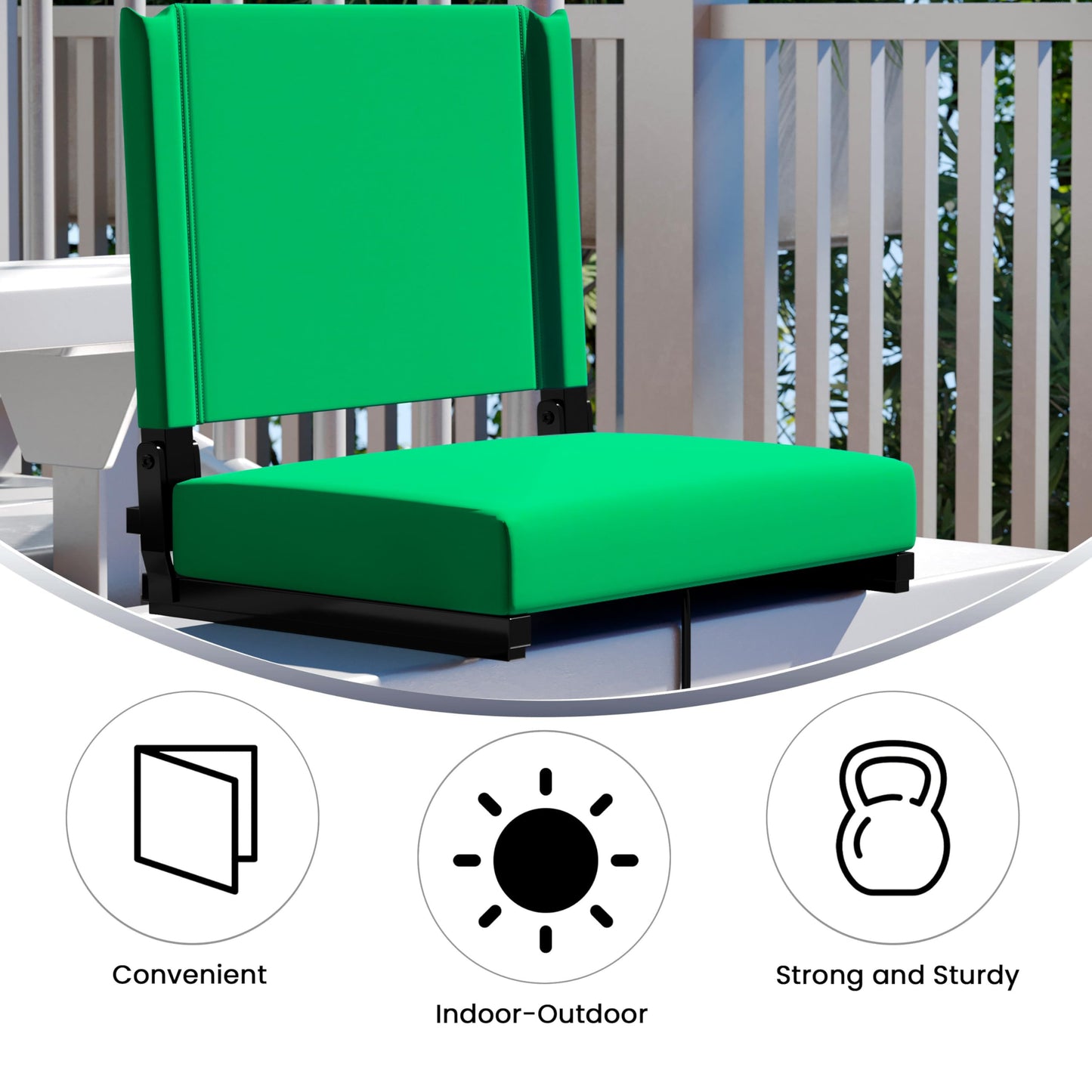 Flash Furniture Grandstand Portable Stadium Seat for Bleachers or Benches, Folding Padded Stadium Chair with Carrying Handle, 500 lb. Weight Capacity, Bright Green