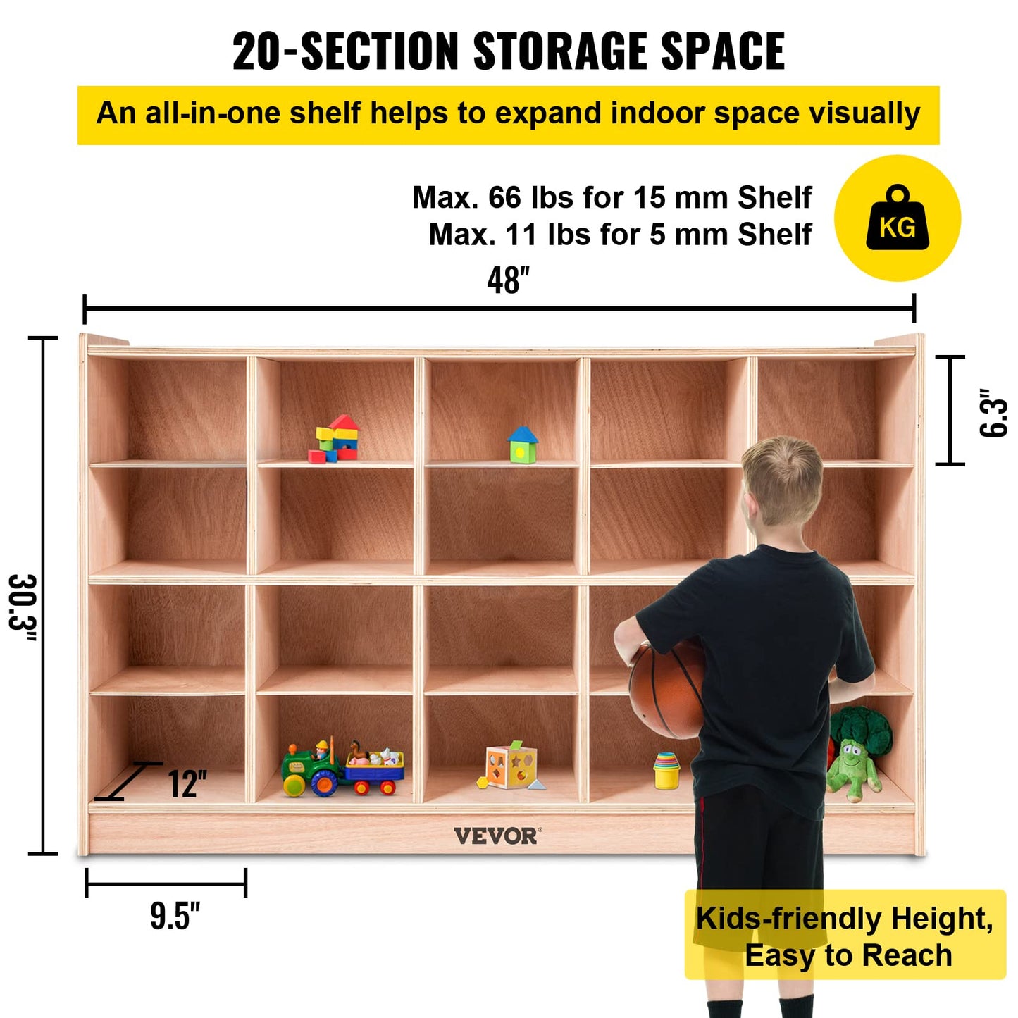 Happybuy 20-Section School Storage Locker, Wooden Storage Cabinet with 4 Casters, Classroom Cubbies for Storage, 15mm Thick Plywood Locker for Home, Office, School, Gym, Kindergarten