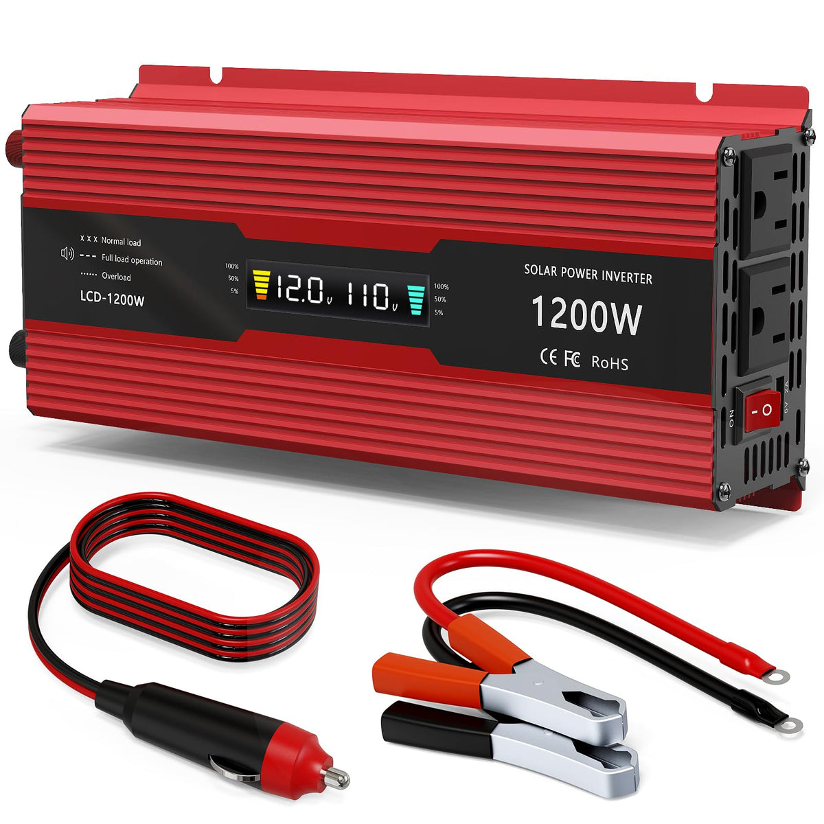 1200W Car Power Inverter DC 12V to 110V AC Converter 1200W Inverter Power Inverters with LCD Display and AC Outlets 2A USB Charging Port