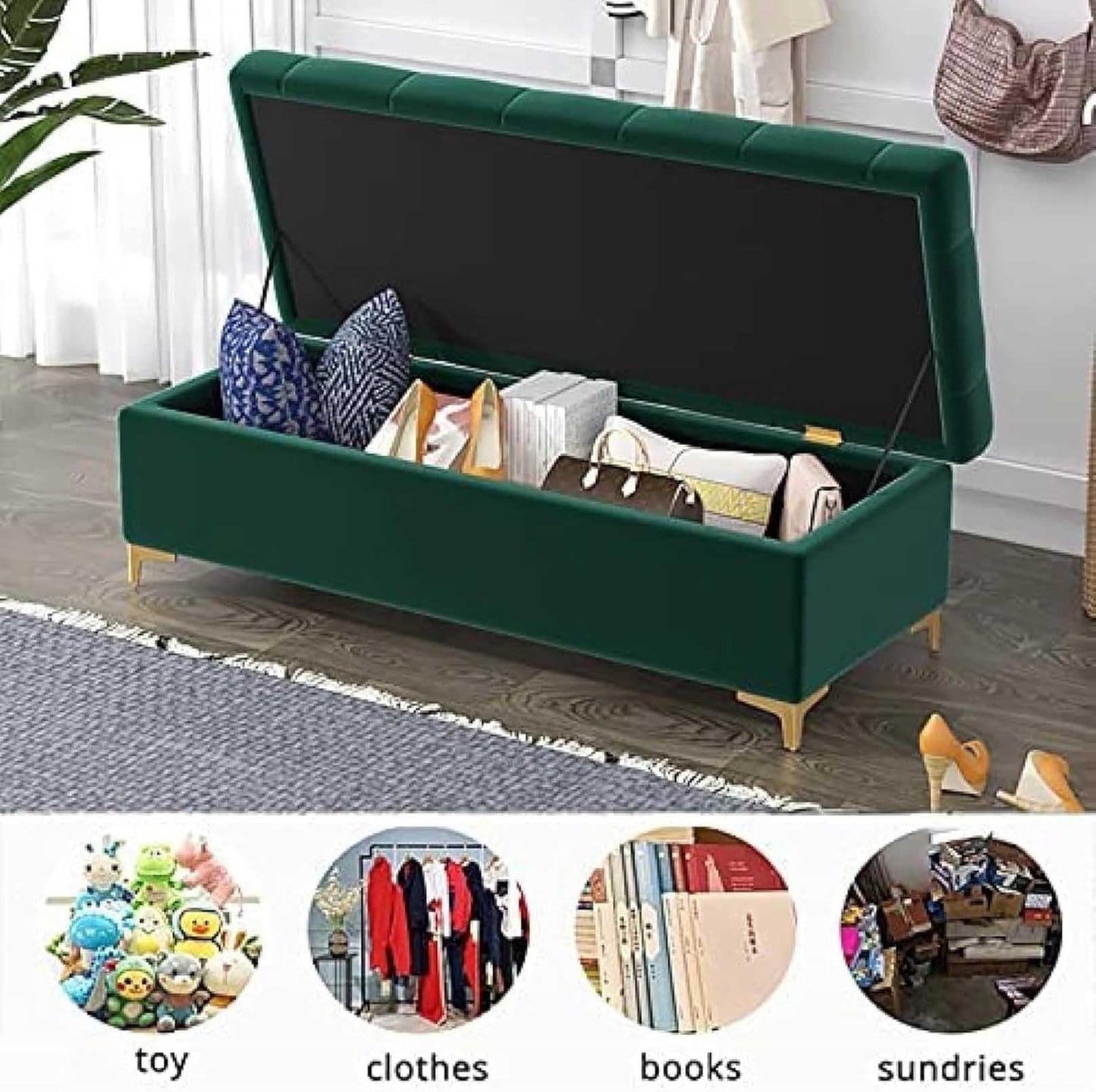 MSHOSAC Velvet Storage Bench Ottoman for Bedroom Brown Footrest & Shoe Rack 60x40x40cm Stylish Furniture for Home Hotel & Clothing Store Perfect for Modern Interiors