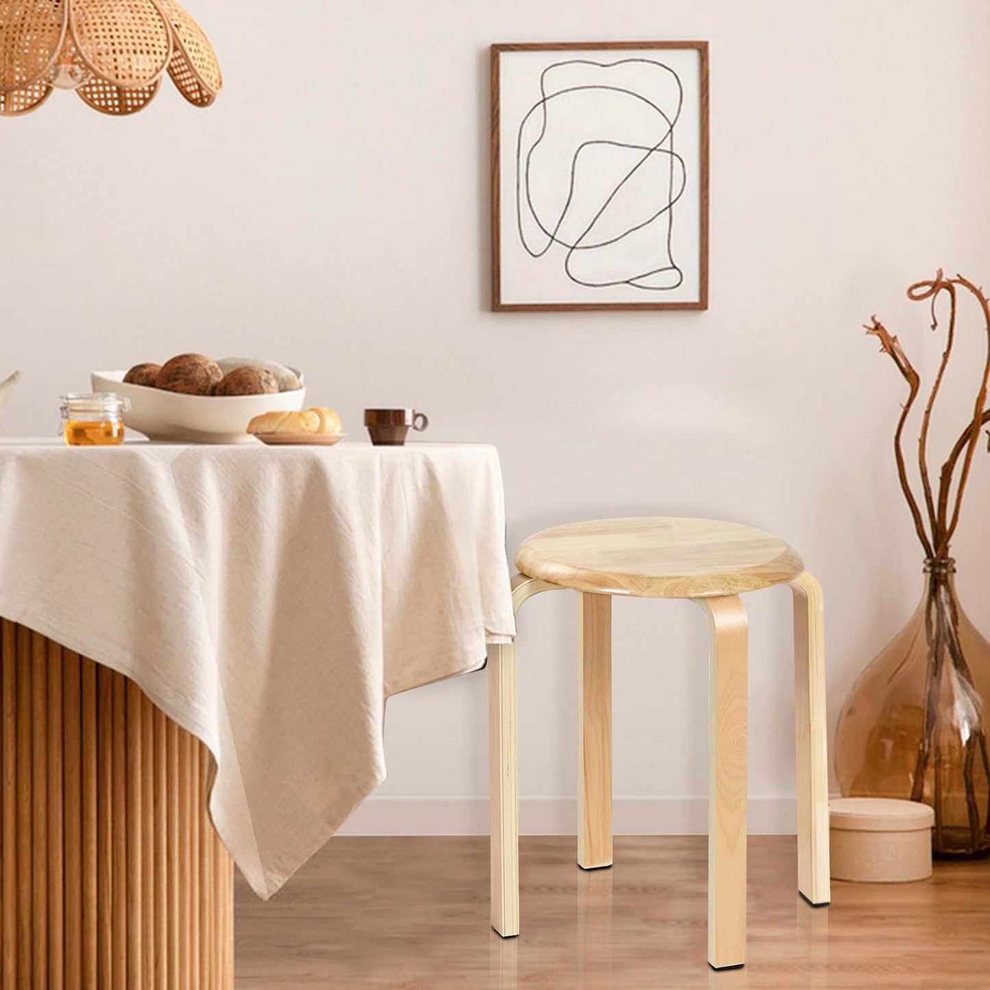 Yawinhe Wooden Stackable Stool, Portable Barstools with Round Top, Anti Slip Felt Pad, for Dinning, Living Room, Class Room, 11.8''Lx11.8''Wx16.5''H, Natural, 2-Pack