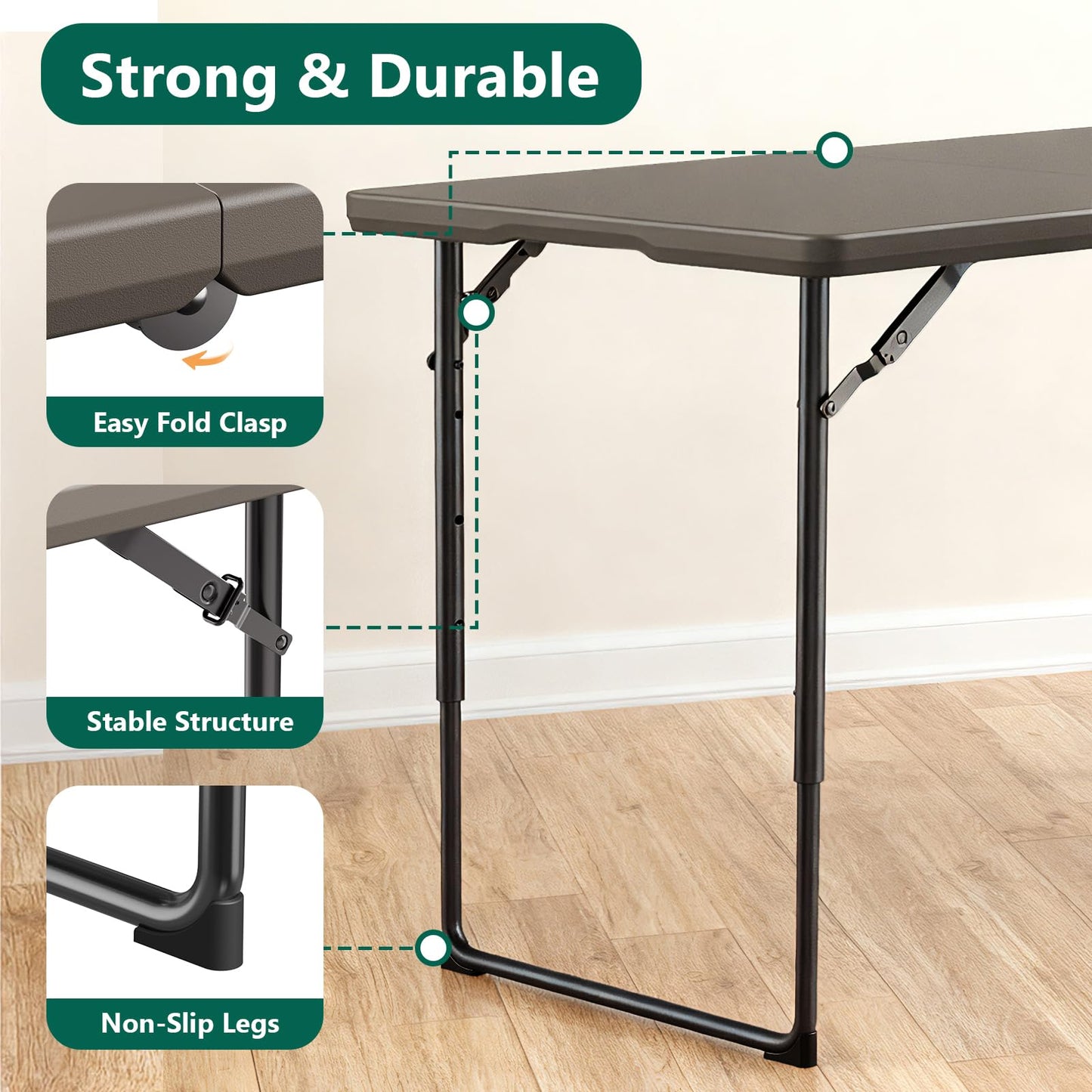 FurniEdge Folding Table 4FT Heavy Duty Plastic Table with Handle, Foldable&Portable, Fold-in-Half Utility Tables for Outdoor, Dining, Wedding, Events, Indoor, Picnic, Camping, Party, Khaki