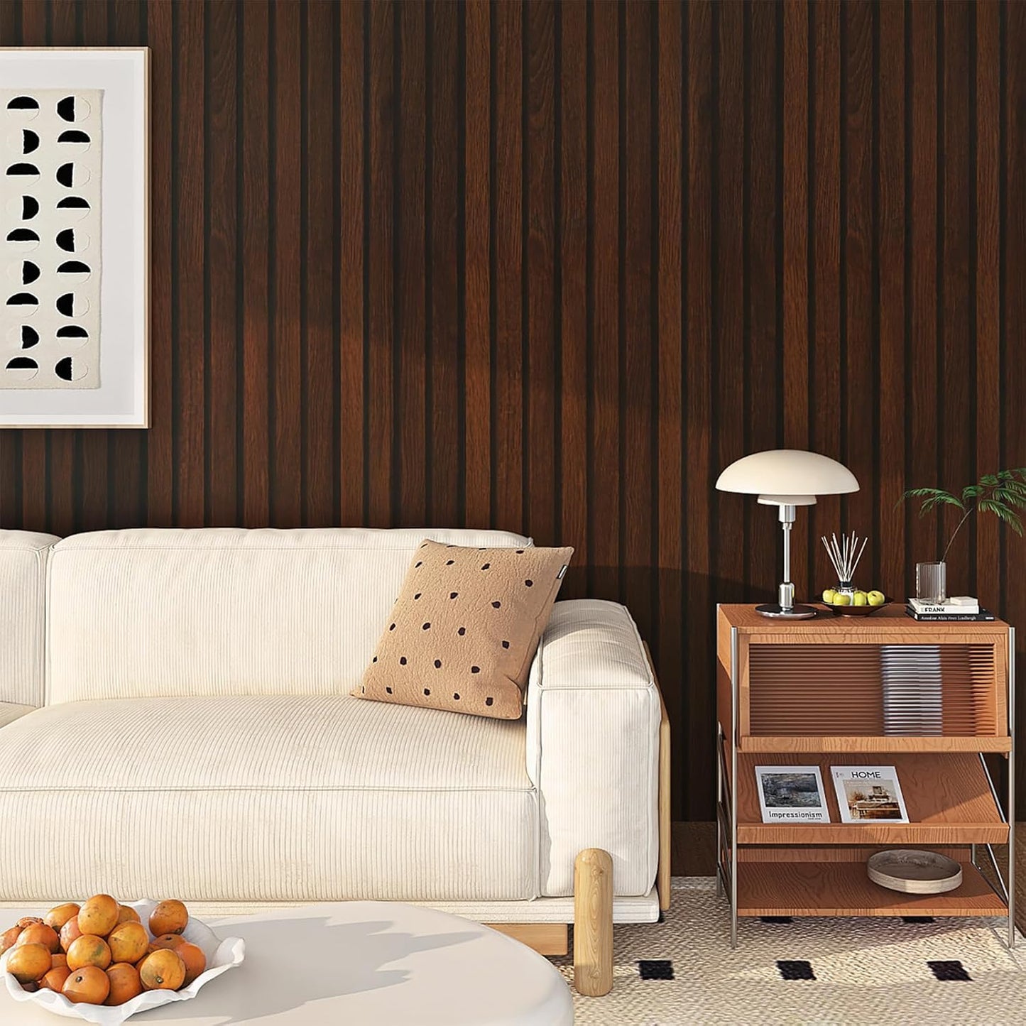 FunStick 24"x200" Slats Wood Wallpaper Peel and Stick Wall Paper Brown Walnut Slatted Wood Vinyl Self Adhesive Contact Paper Decorative for Cabinets Furniture Wooden Slat Wall Panels for Walls Bedroom