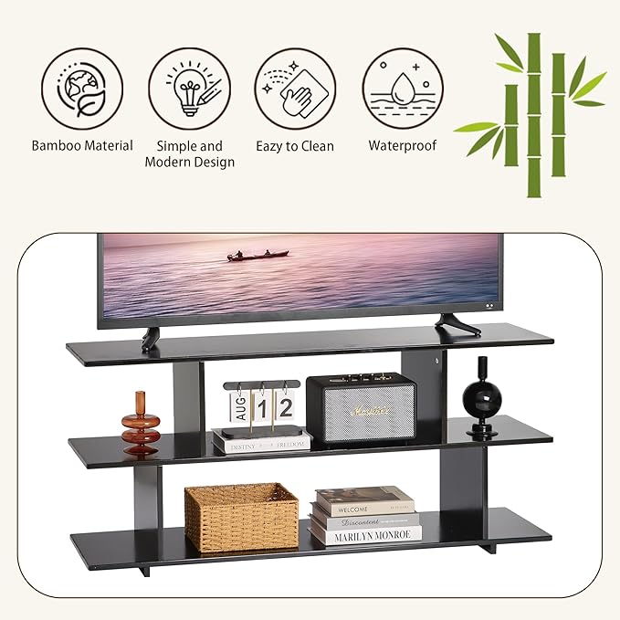 Bamboo TV Stand for TVs up to 55", 3 Tier Accent Entertainment Center