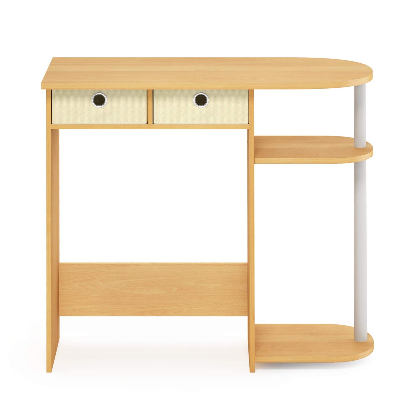 Furinno Go Green Desk, 31.5" Wide Gaming Desk with 2 Side Shelves and Storage Bins, Computer Desk, Office Desk for Home Office, Study Room, Dorm, Bedroom, Beech
