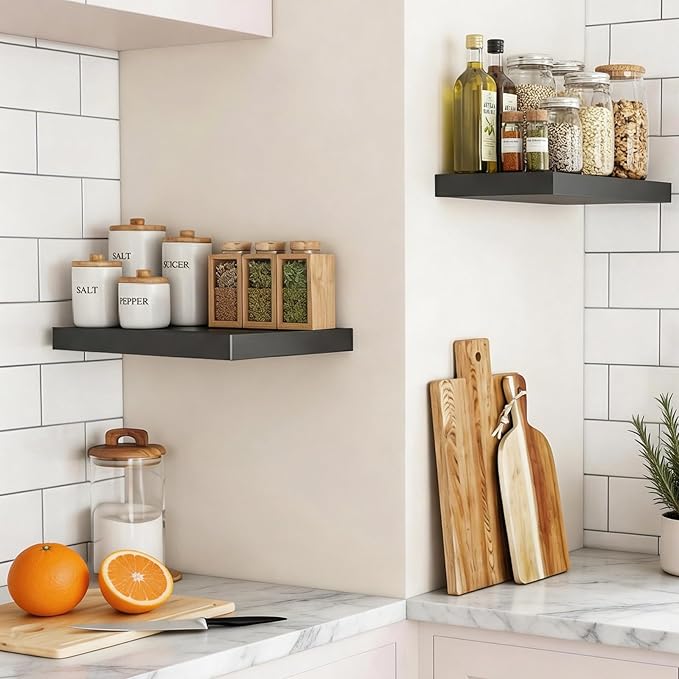 17.5in Floating Shelves for Wall, Wall Mounted Shelves for Decor Storage Set of