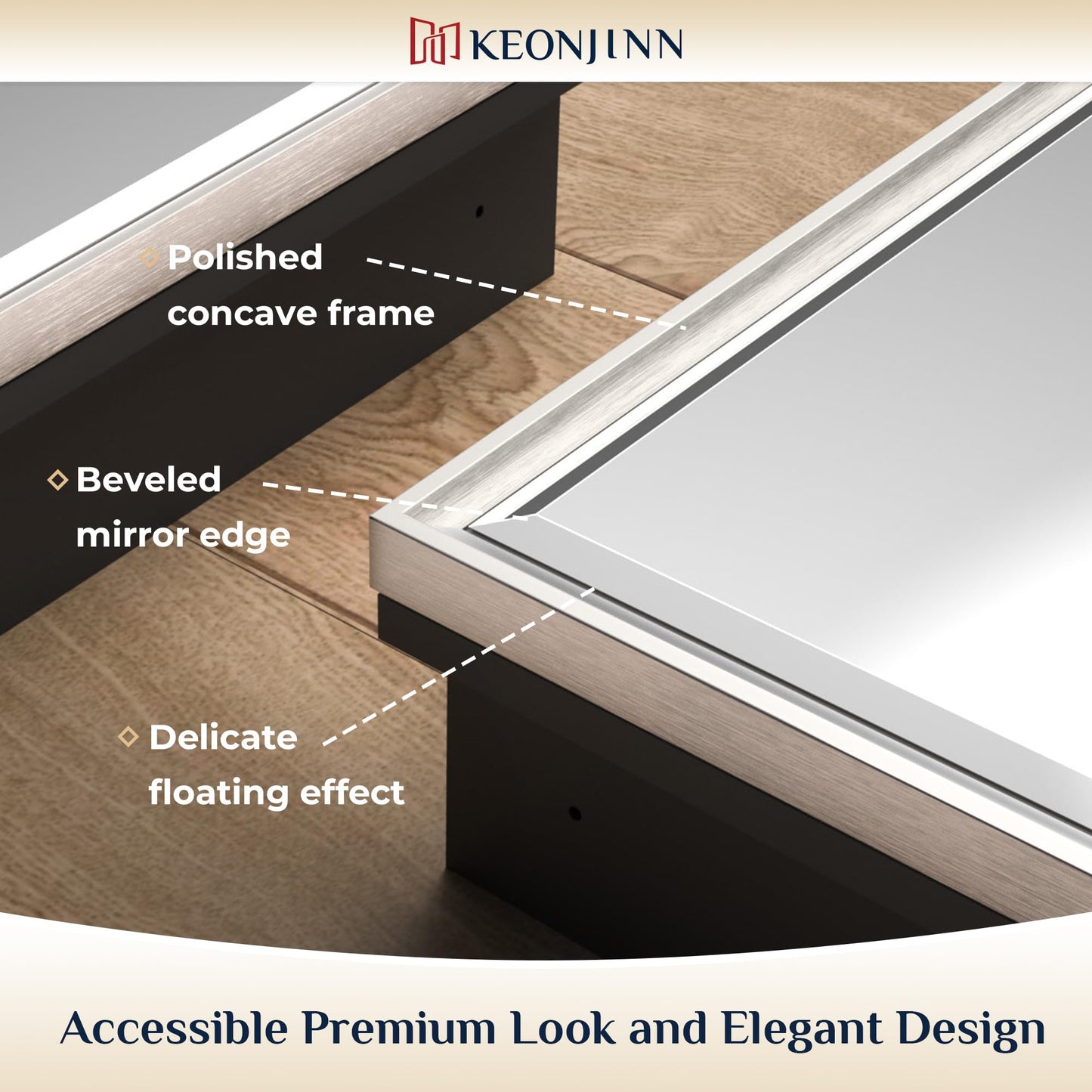 Keonjinn 20" x 26" Medicine Cabinets with Mirror for Bathroom, Brushed Nickel Recessed or Surface Wall-Mounted Aluminum Alloy Framed Beveled Mirror, Farmhouse Bathroom Mirror with Storage Cabinet