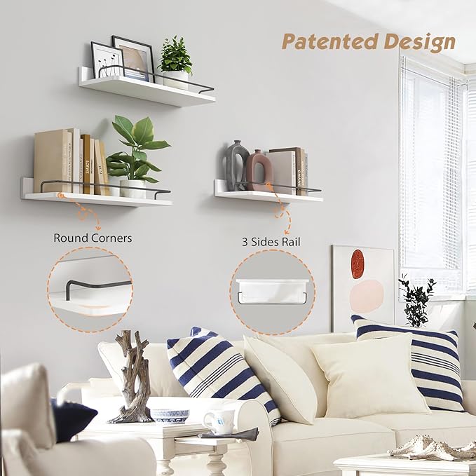 Forbena White Floating Shelves Bathroom Shelves Over Toilet Set of 3, Bathroom