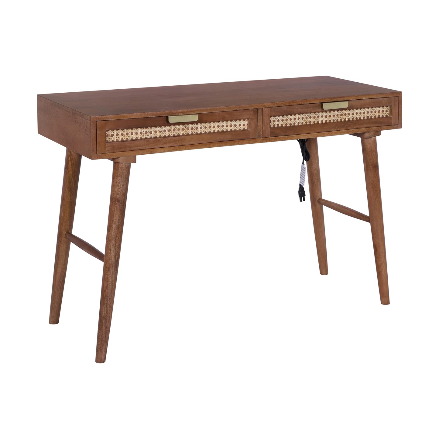 Casartis Living Ella Cane Solid Wood Desk w/Built-in-Outlet (Walnut)