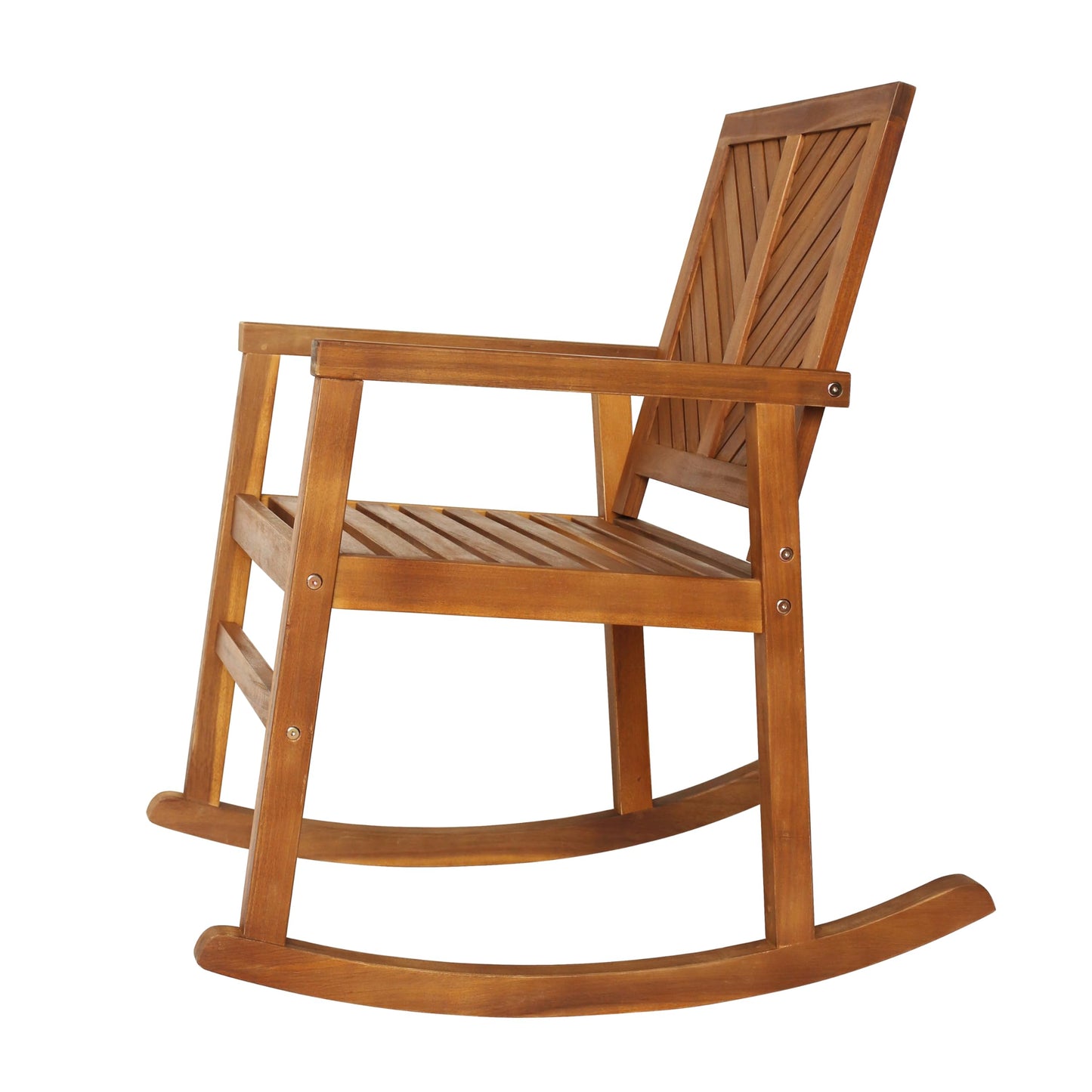 JONATHAN Y Ned Solid Acacia Wood Outdoor Rocking Chair, All-Weather Chevron High Back Porch Rocker for Patio, Deck and Garden, Farmhouse Teak Finish Wood Armchair, 35" Height RCK100A