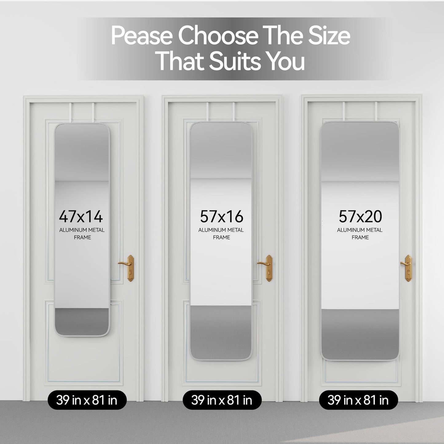 SCWF-GZ 47x14 Mirror Full Body Length Door Hanging/Rope Hang/Wall Mounted Metal Frame Rectangle Mirrors for Bedroom Bathroom Dressing Living Room 47 inch Silver