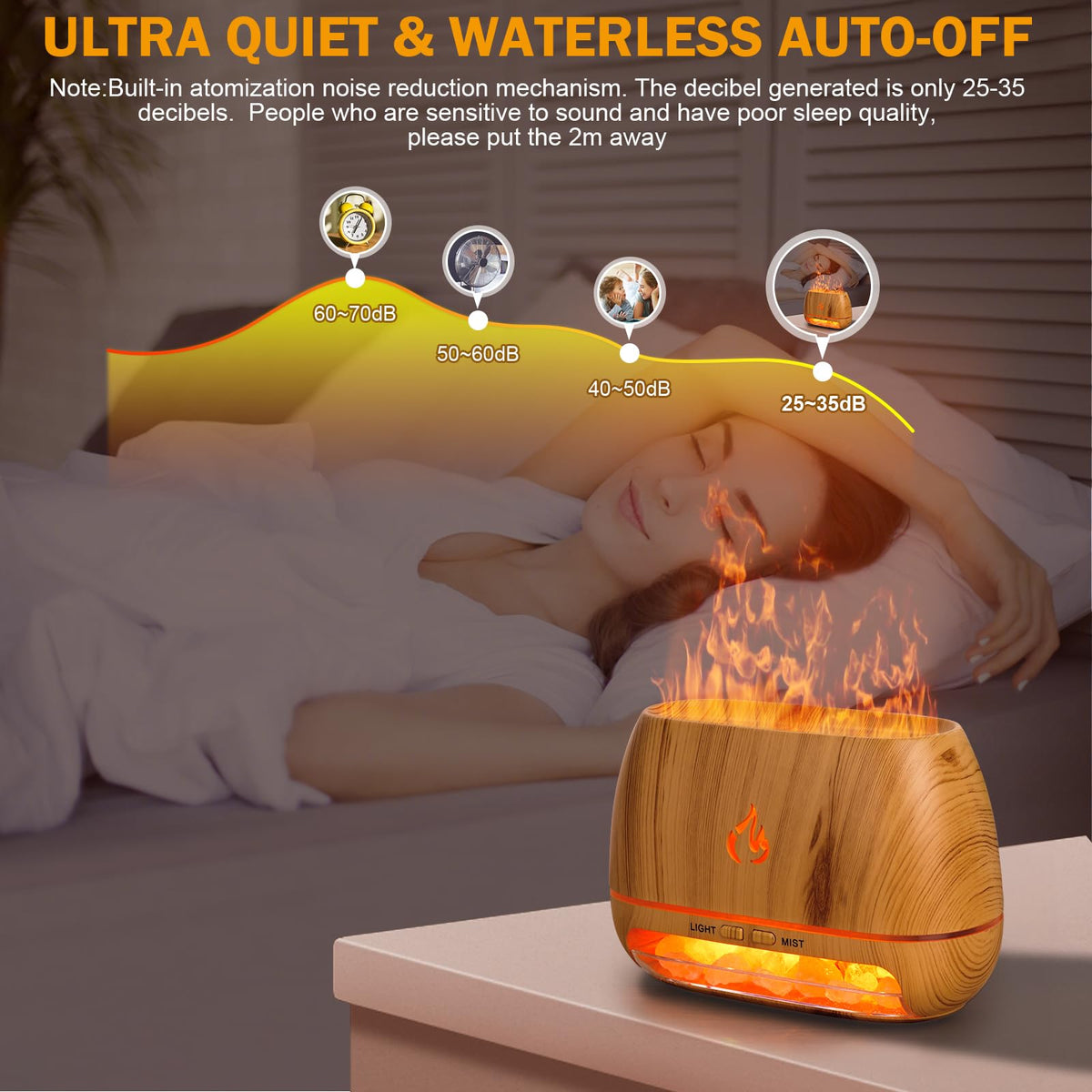 3-in-1 Ultrasonic Essential Oil Diffuser & Himalayan Salt Lamp Diffuser & 7 Colors Changing Oil Diffuser,100% Pure Himalayan Pink Salt Rock, Waterless Auto off-200ml (Wooden Grain)