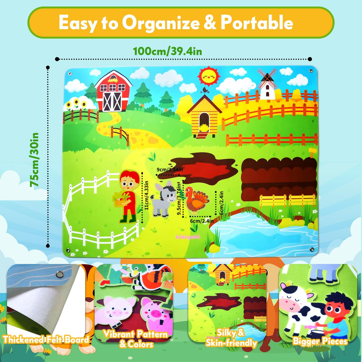 Felt Board for Toddlers 3-5, 39PCS Farm Animals Story Set, Kids Montessori Busy Board, Large Wall Activity, Portable Barnyard Sensory Toy, Preschool Learning Play Kit for Boys Girls, Birthday Gift
