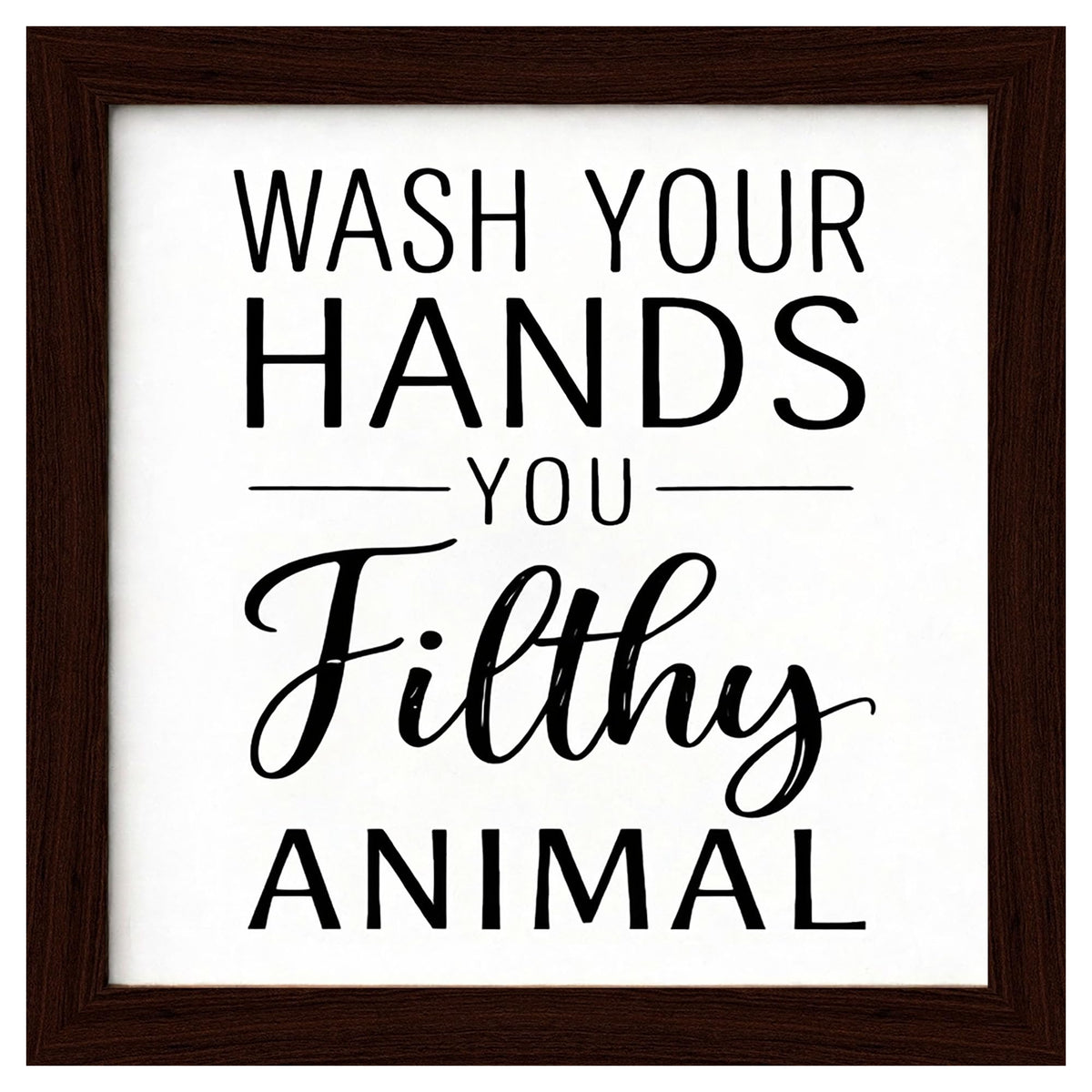 Funny Bathroom Wall Art Poster Wooden Framed Sign Black And White Bathroom Decor Wash Your Hands Sign For Kids Mens Toilet Quotes Signs 8×8 inch