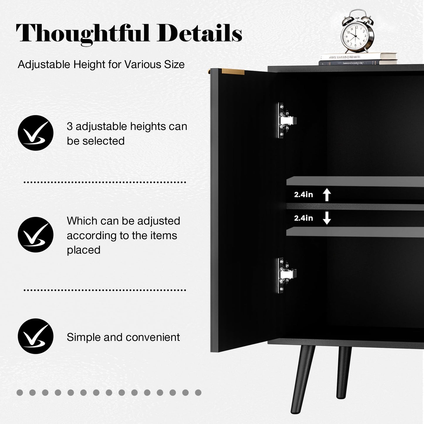 REHOOPEX Fluted Buffet Cabinet Sideboard, Storage Cabinet, Modern Accent Cabinet Console Table for Entryway, Living Room, Black